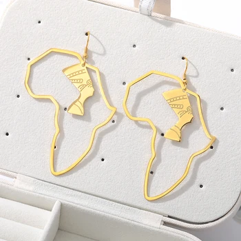 

10 Paris Ethiopian Jewelry African Hip-hop Africa Map Earrings for Women Rose Gold Color Open Hollow Ethnic Human Earring Ear