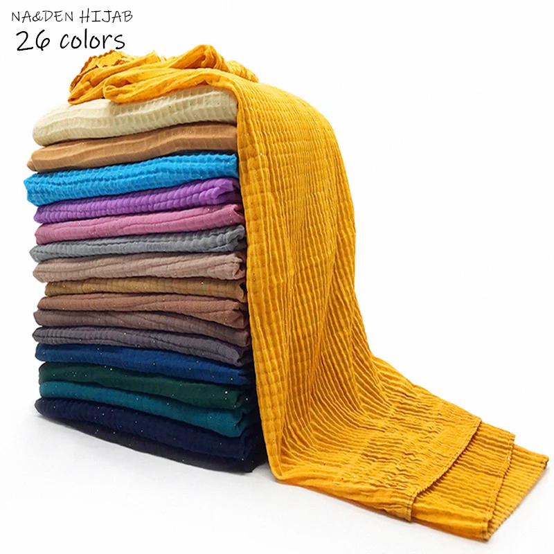 1 шт. для женщин морщин хиджаб шарф блестящие однотонные закручивания моды шарфы
