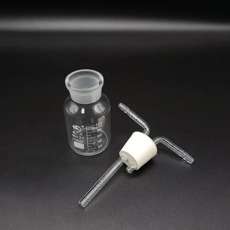 Laboratory Drechsel gas washing bottle device Capacity 125ml Multifunctional cylinder Double-hole 7# rubber plug catheter | Канцтовары