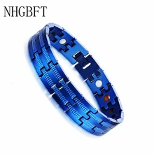 NHGBFT, черный, синий, здоровый уход, магнитный браслет для мужчин, нержавеющая сталь, отрицательные ионы, германий, браслет