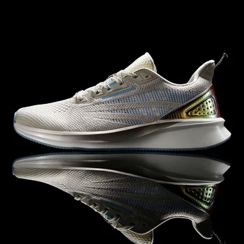 

New fly woven colorful men's sneakers high elastic breathable comfortable lightweight wear-resistant sole mirror PU sneakers