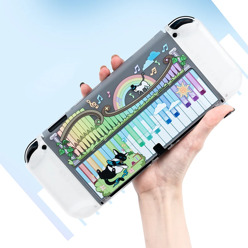 

Cute Cat Switch OLED Protective Shell Transparent Split PC Hard Cover Housing JoyCon Controller Case For Nintendo Switch OLED