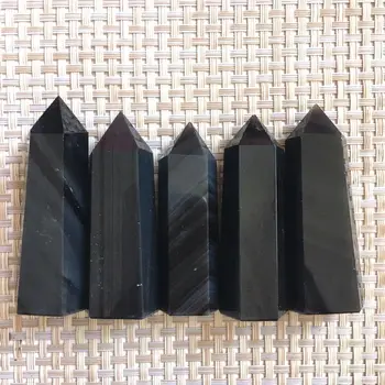 

1PC Natural Rainbow Obsidian Hexagonal Column Crystal Point Mineral Ornament Healing Wand Home Decor DIY Gift Decoration