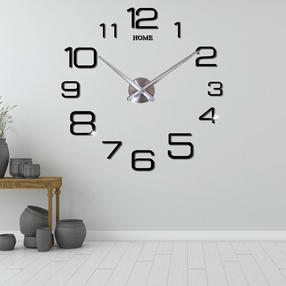 Large 3d Wall Clock Modern Design Diy Mute Acrylic Self Adhesive