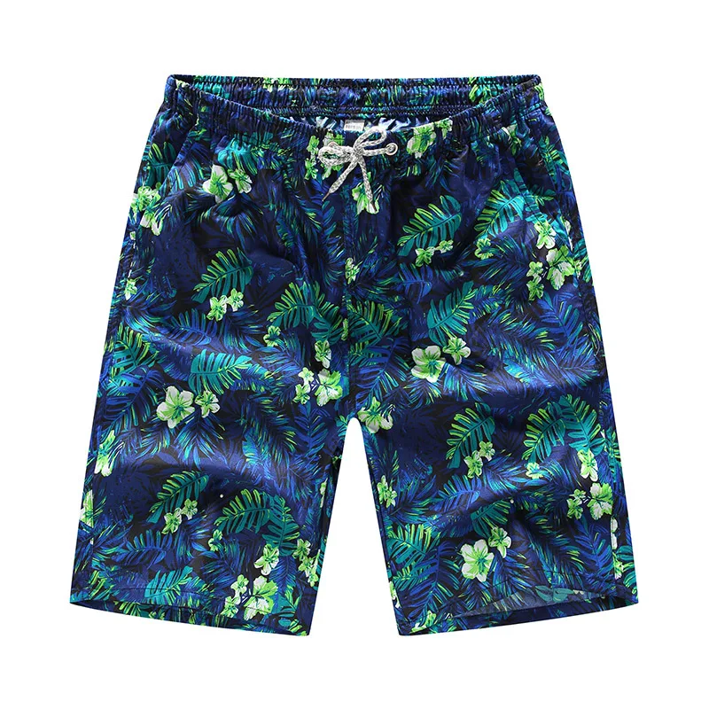 Мужские пляжные шорты с принтом, быстросохнущие шорты для бега, одежда для плавания, купальный костюм, плавки для пляжа, спортивные шорты, пляжные шорты размера плюс - Цвет: Green Flower