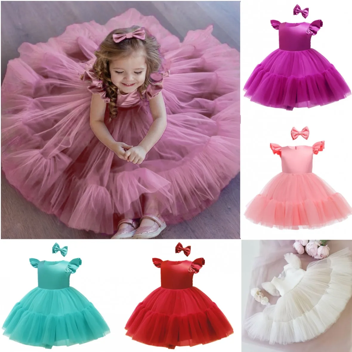 

0-6Y Baby Girls Birthday Dress Newborn Kids Baptism Pink Clothes Toddler Kid Birthday Pageant Communion Formal Vestidos Tutus