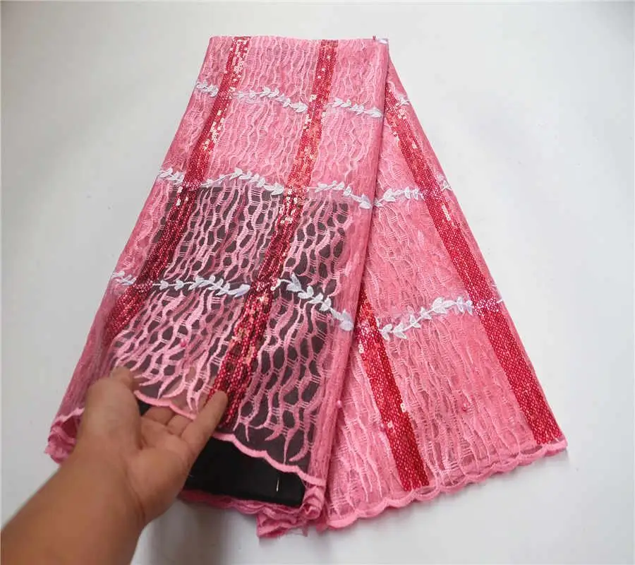 

african lace fabric 2019 high quality french mesh fabric with sequins beads nigerian net lace fabrics for party dress PSA848-1