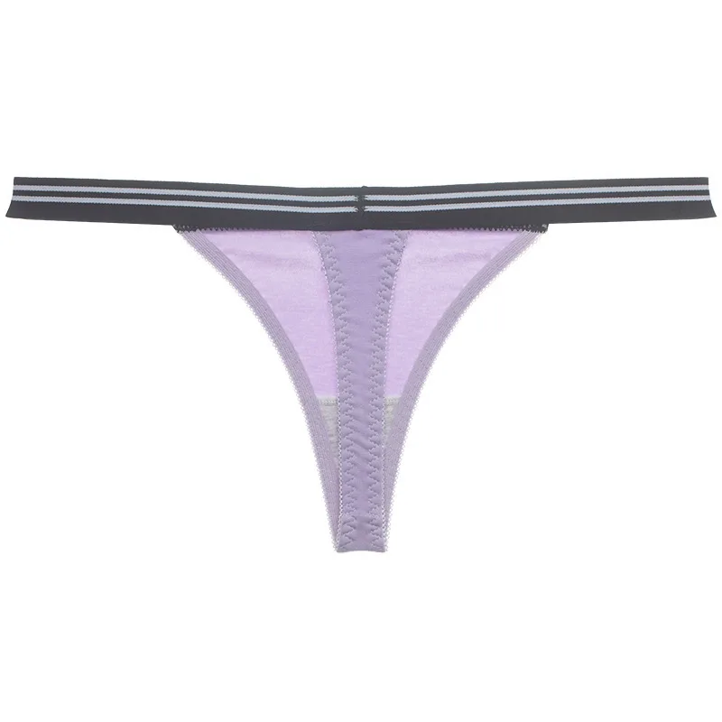 purple SP&CITY, спортивный стиль, супер сексуальные стринги для женщин, нижнее белье, бесшовные стринги, хлопковые, в полоску, с широкой талией, женские трусы, стринги - Цвет: purple