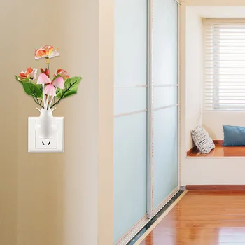 

US Romantic LED Night Light Sensor Plug-In Wall Lamp Home Illumination Mushroom Fungus Colorful Light Energy-Saving
