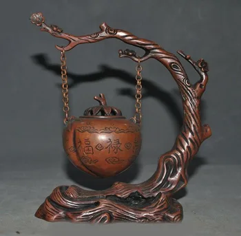 

wedding decoration 7" Old Chinese Pure Red bronze longevity god Peach Hanging Incense burner Censer