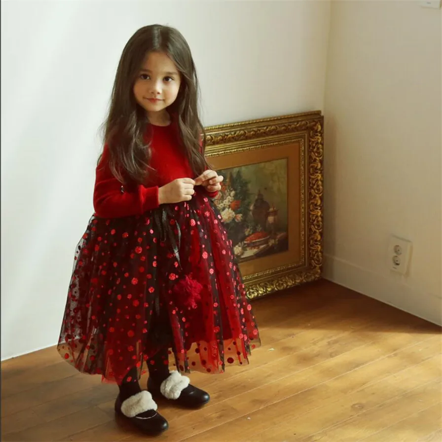 Платье для девочек вечерние платья маленьких с начесом длинными рукавами из