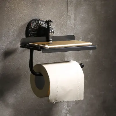 Tissue Rack Набор аксессуаров для ванной, латунный стеллаж для полотенец, угловая полка, держатель для бумаги, держатель для туалетной щетки, крючок для халата, гвоздь, черный, масло, матовый, резной - Цвет: Tissue Rack
