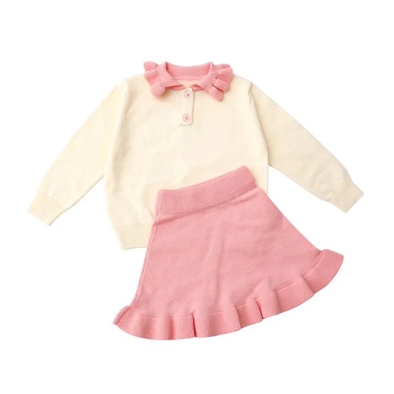 

Super Keep Warm Multi Color Baby Girls Suit Baby Girls Autumn Winter Top and skirt Set knitting sweater Baby Girls Suit