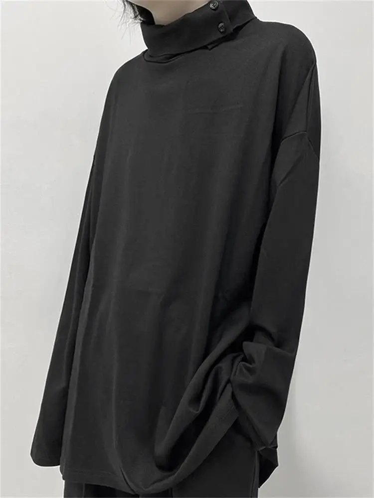 

Футболка мужская с длинным рукавом, однотонная простая приталенная рубашка с высоким воротником, дизайнерский Топ с длинным рукавом, Ранняя осень