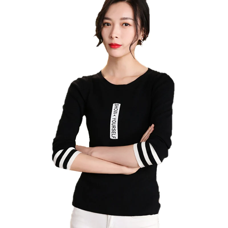 

Sparsil Women Winter Cashmere Knit Sweater Embroidery Letter Pullover Full Sleeve Slim Fitness Knitted Bottoming Shirt Ladies