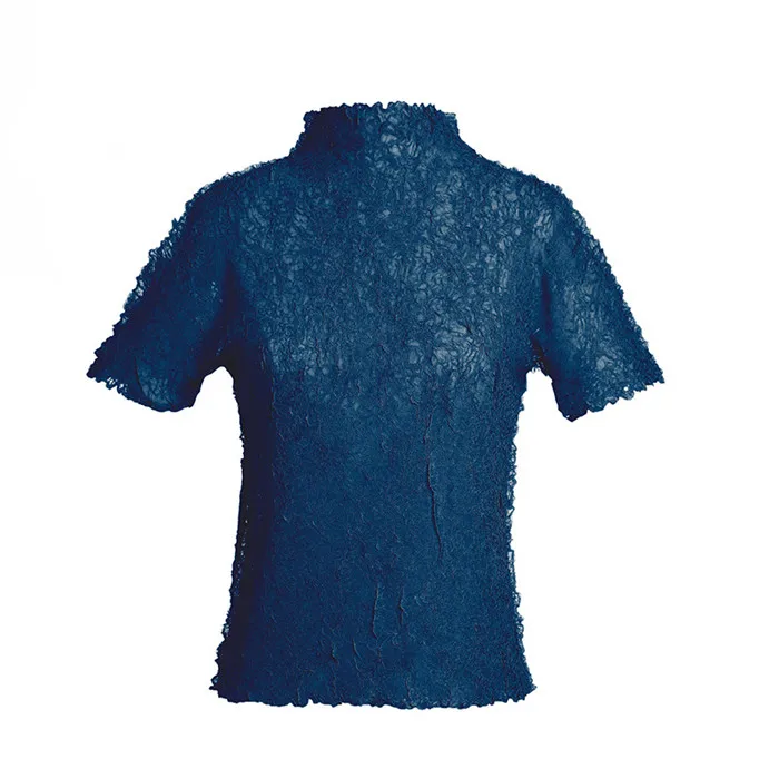 Dark blue Футболка плюс размер летняя женская мода большой стрейч Miyake плиссированная водолазка с коротким рукавом простые однотонные тонкие футболки - Цвет: Dark blue