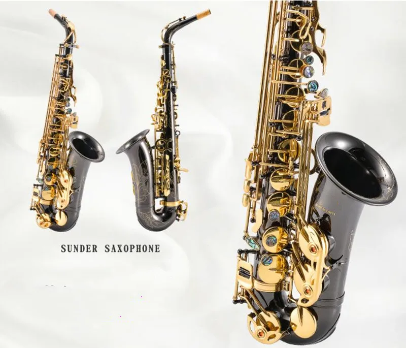 

Новинка, профессиональный саксофон с черным и золотым языком, с мундштуком и аксессуарами