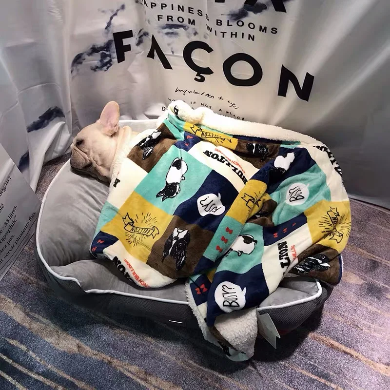 Cute Winter Warm Dog Cat Super Soft Blanket Bed Small Medium Large Dogs Puppy Cushion Mat French Bulldog Pug Dropshipping HZB03