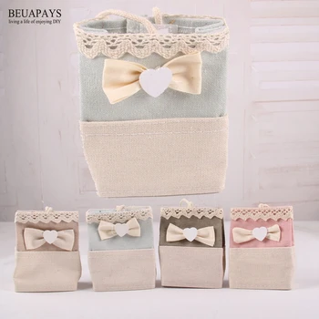 

20pcs Wedding Candy Bag gift box small flower basket creative cotton hemp bow lace DIY wedding baby shower Christmas gift bag
