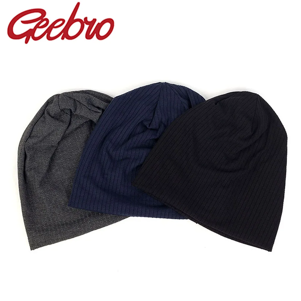 

Geebro Men Autumn Cotton Beanies Women Winter Warm Ribbed Hats Casual Dark Colored Cool Skullies Caps Solid Color Female Bonnet