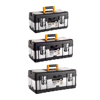 

Multifunctional Double Layer Stainless Steel Tool Box Plastic Portable Organizer M0XD