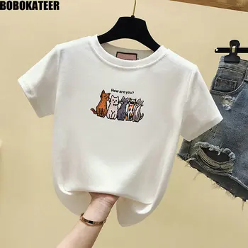 

White T shirt Women Tops Summer Vintage Short Sleeve Tshirt Women Kawaii Clothes Korean Embroidery Black Tee Shirt Fashion 2020