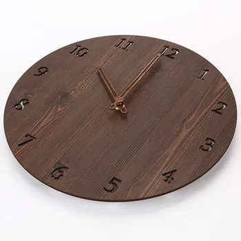 

Brown Wall Clock Wooden Study Simple Living Room Wall Clock Art Mute Wall Decor Clock Modern Design 60W1337
