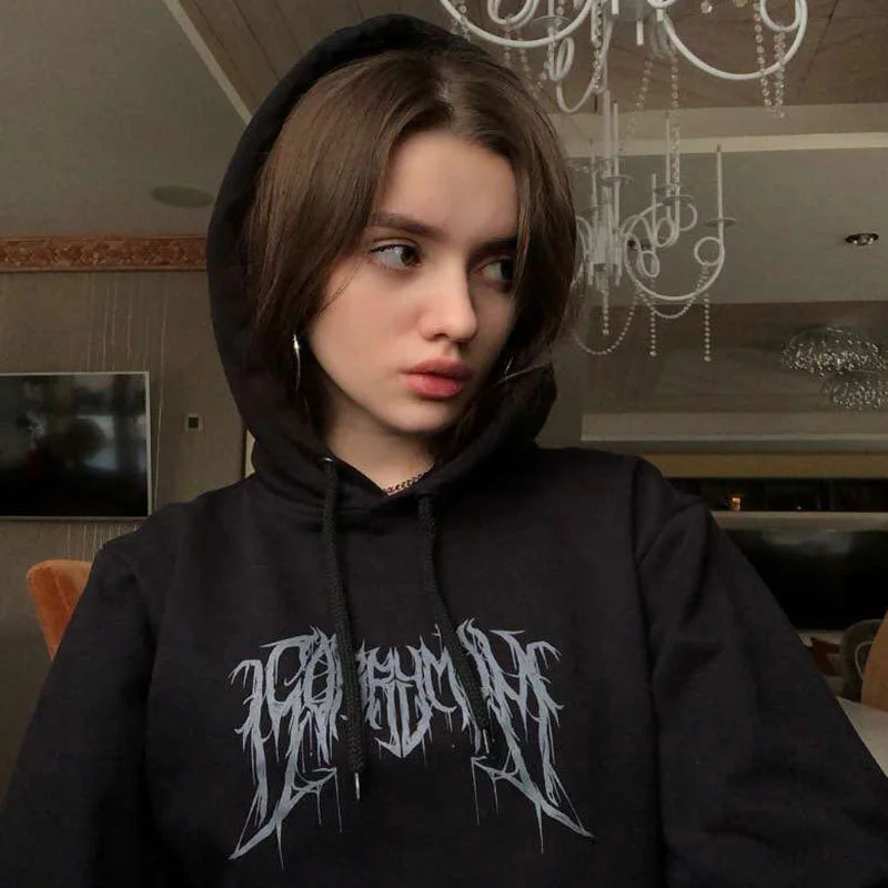 Темно синяя укороченная Толстовка Fitshinling Goth на осень и зиму облегающая Черная