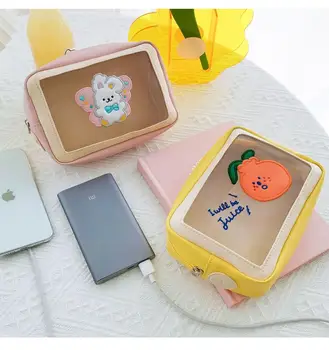 

Bentoy Korea Cute Fashion Bear Orange Flower Cosmetic Case Phone Digital bag Cute Home Storage Case Women Handbags