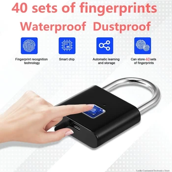 

Golden Security Keyless USB Rechargeable Door Lock Fingerprint Smart Padlock Quick Unlock Zinc alloy Metal Self Developing Chip