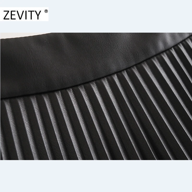 Zevity Women vintage high waist PU Leather pleated mini skirt faldas mujer ladies front buttons casual brand chic skirts QUN689