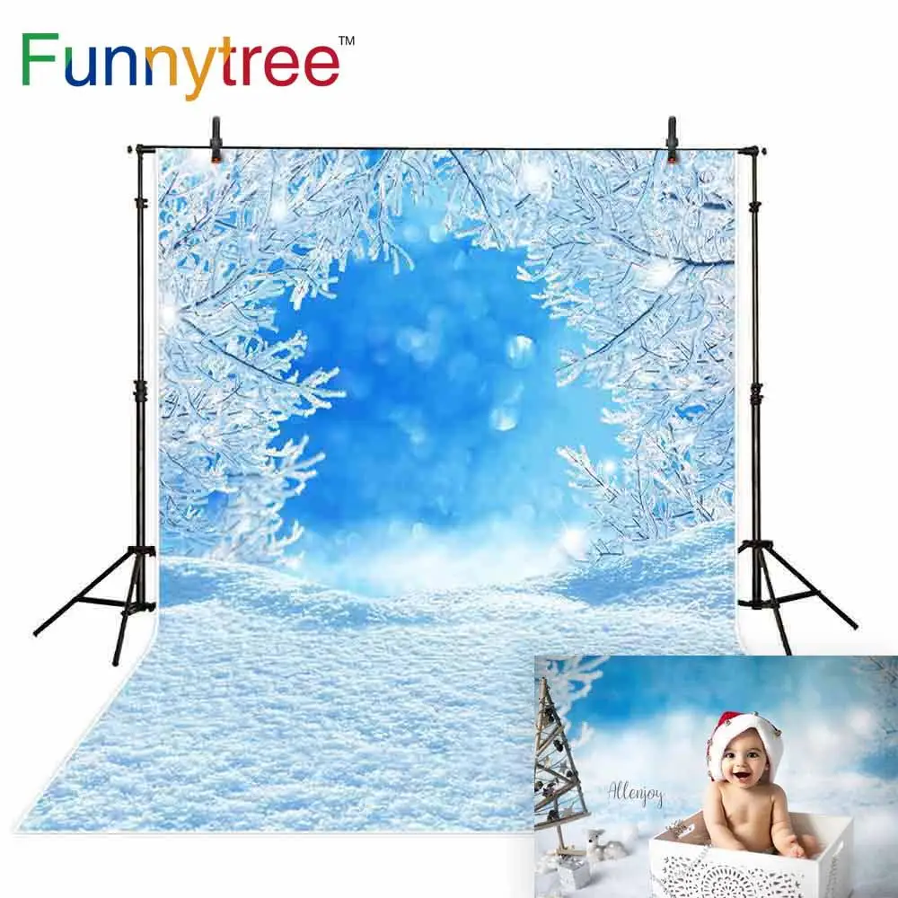 Фон для фотосъемки Funnytree Рождественская елка Зимняя Страна Чудес синее ледяное