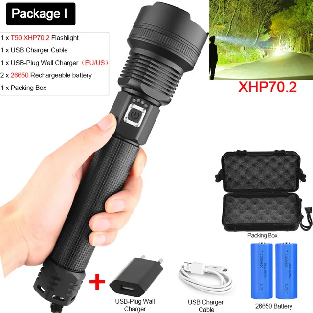 Мощный светодиодный фонарик самый мощный XHP70.2 перезаряжаемый фонарь XHP50 USB Zoom фонарь XHP70 охотничий фонарь для рыбалки 26650 - Испускаемый цвет: package  I