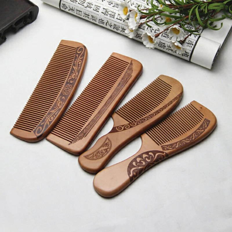 

Engraved Peach Wood Healthy Massage Hair Care Tool Beauty Accessories 1pcs Anti-Static Comb Natural Peach Solid Wood Comb