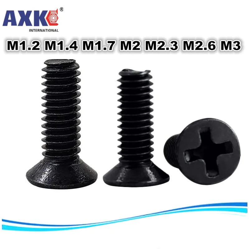 AXK M1.2 M1.4 M1.7 M2 M2.3 M2.6 M3 Philips саморезы с потайной плоской головкой черные КБ