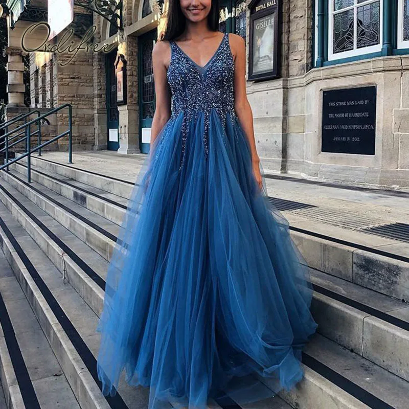 

Ordifree 2022 Summer Women Long Party Dress Sleeveless Blue Sequin Sexy Backless Maxi Dress
