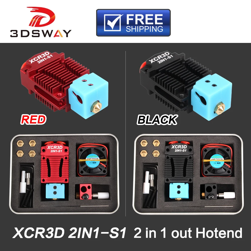 3DSWAY 3D-принтеры Запчасти XCR3D 2IN1-S1 Hotend 2 в 1 из коммутатор Цвет экструдер Bowden J-head 12 V/24 V 1,75 мм нити Вентилятор охлаждения