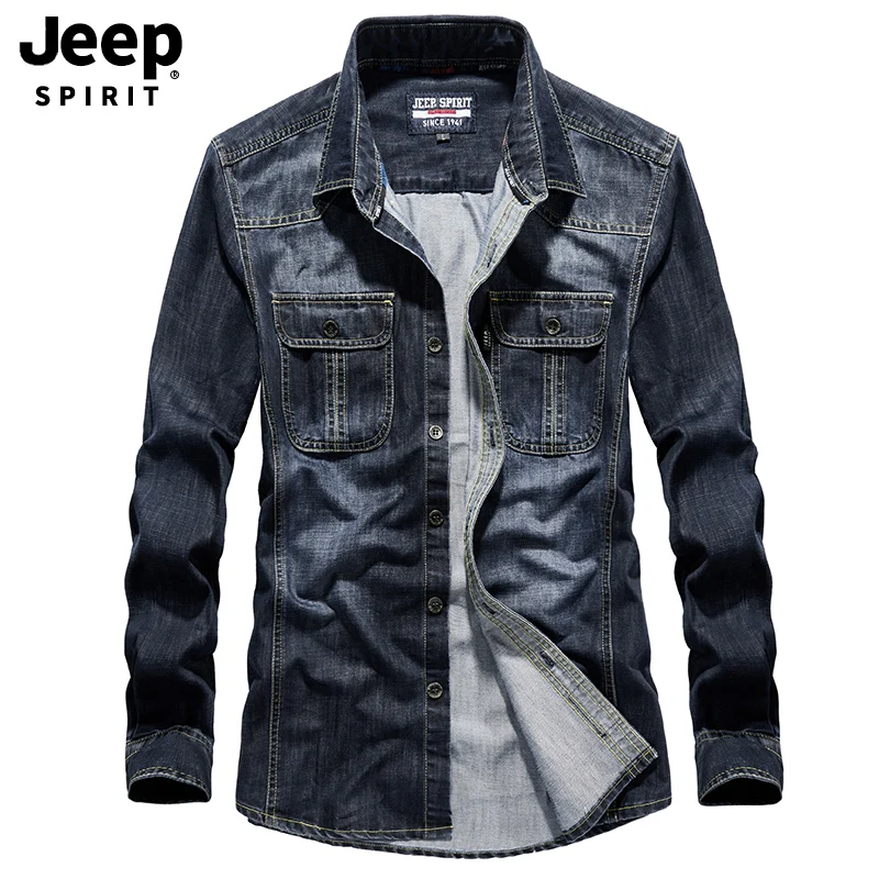 JEEP SPIRIT джинсы известного бренда Рубашка мужская Осенняя рубашка с длинными рукавами однобортный отложной воротник джинсовая рубашка мужская M-4XL