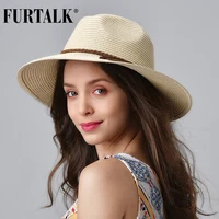 FURTALK Summer Straw Hat for Women Panama Beach Hat Bucket Sun Hats Female Summer Big Brim UV Protection Cap chapeau femme 2020 1