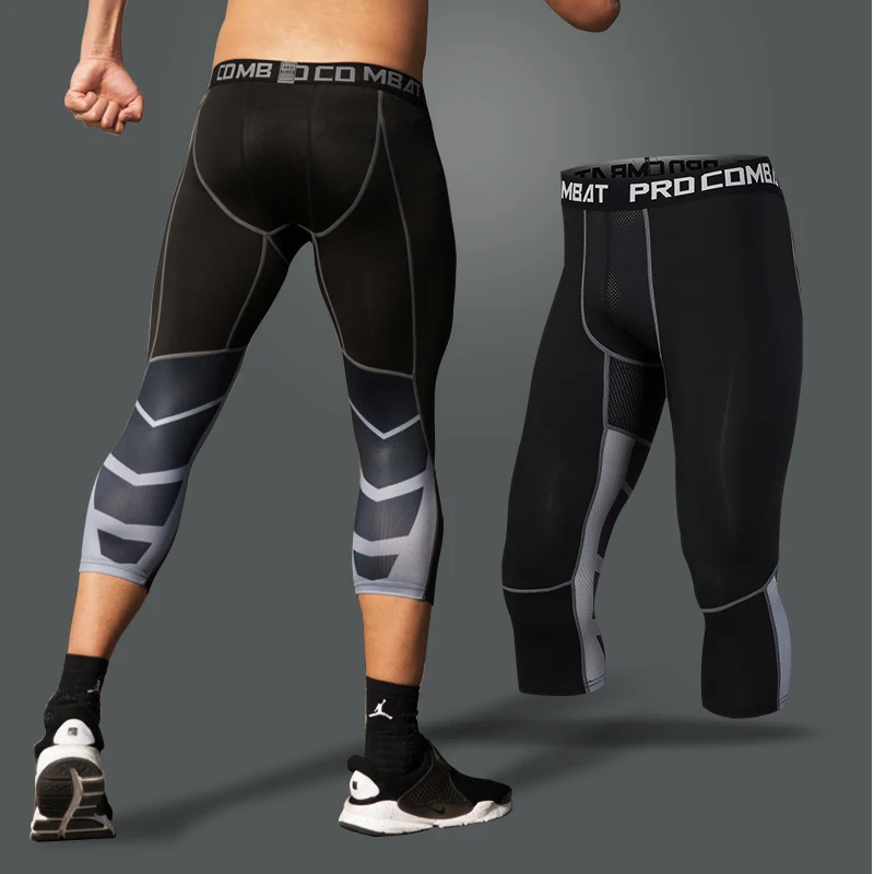 Men's Sports 3/4 Cropped Pants Gym Running Leggings Male Joggings Elastic Compressions Sweatpant Basketball Training pant | Спорт и