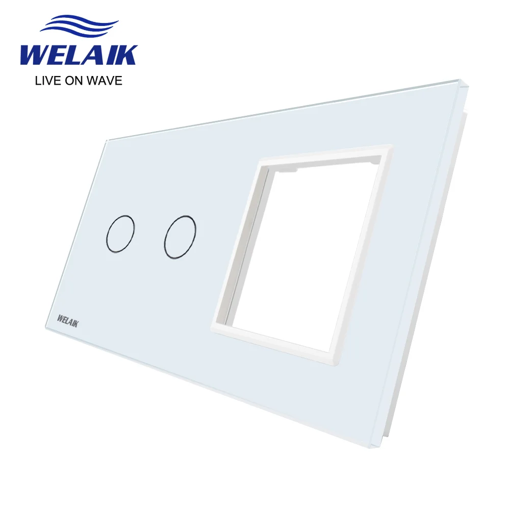 Interruptor de Toque Welaik Peças Faça Você Mesmo só Painel de Parede Interruptor de Luz de Vidro Branco Preto Painel de Vidro de Cristal Quadrados Buraco A2928w b1