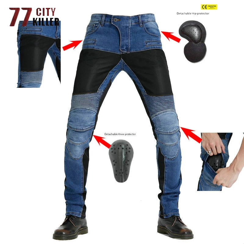 

Anti-fall Motorcycle Denim Pants Men Classic Patchwork Joggers Women Multi-pocket Motocross Riding Jeans With Protective Pads