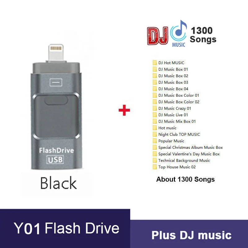 BlackY01 Plus DJ Флэш-накопитель USB для iPhone X / 8/7/7 Plus / 6 / 6s / 5 / SE / ipad OTG Pen Drive HD Picture Stick 16 ГБ 32 ГБ 64 ГБ 128 ГБ Плюс DIY ЛОГОТИП и DJ Music Pendrive USB 3.0 и Dropshipping - Цвет: BlackY01 Plus DJ