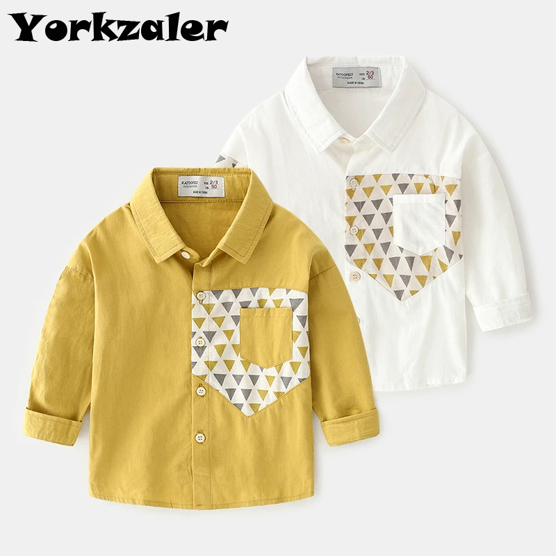 2019 новая брендовая рубашка с длинными рукавами для мальчиков модные повседневные рубашки на пуговицах желтого и белого цвета, детская