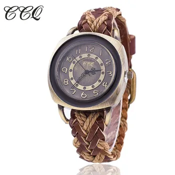 

CCQ Brand Vintage Cow Leather Bracelet Wristwatches Casual Men Quartz Watch Relogio Masculino Clock Hours