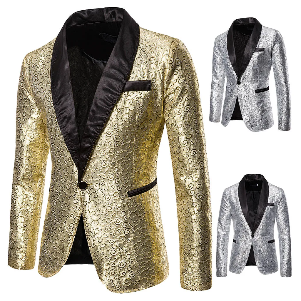 Puimentiua Men's Autumn Suit Large Size Hem One Button Blazer Coat Cocktail Sequined Jacket Casual Dance Sequined Suit NEW