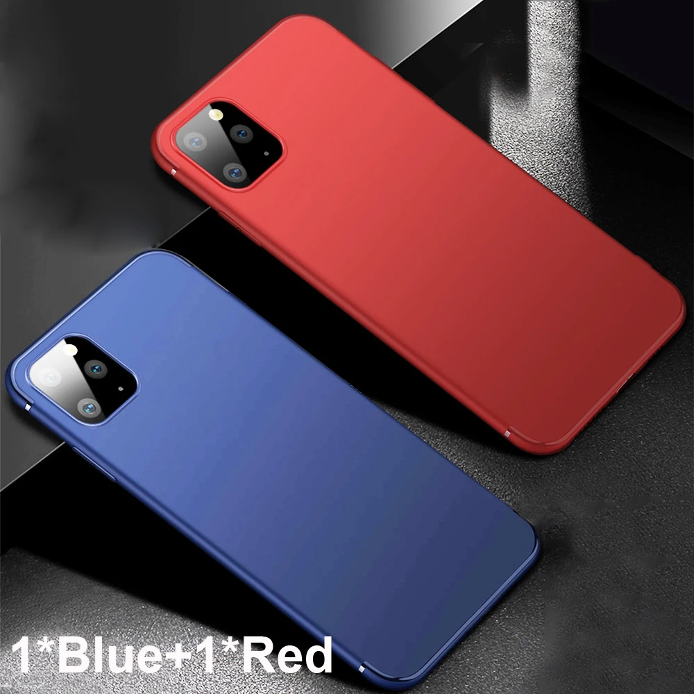 2 шт. в упаковке, тонкий мягкий силиконовый чехол для iPhone 11 Pro Max, тонкий противоударный Резиновый ТПУ гелевый Чехол для iPhone XS XR X 7 8+ 6s - Цвет: 1Pcs-Blue 1Pcs-Red