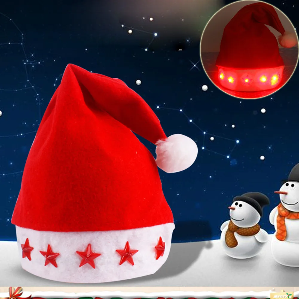 

Glowing Christmas Hat party Luminous Led Red Flashing Star Santa Hat For Adult Christmas cap Home Decor