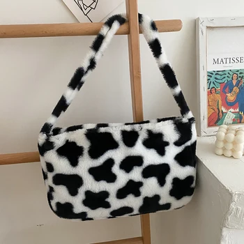 

Simply Crossbody Bags Lady Chain Travel Small Handbags Cow Printed Plush Shoulder Messenger Bag for Women 2020
