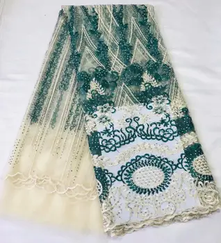 

Green Milk Silk Lace Fabric Latest French Mesh Lace Fabric High Quality Stone African Dry Lace Fabric For Men Women Dress Party